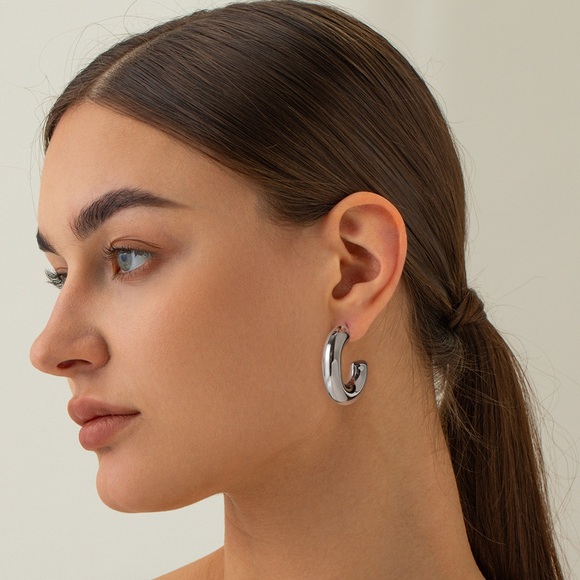 NEW💎Silver Chunky Hoop Earrings*Waterproof Earrings*Minimalist Everyday*ML - Picture 2 of 5